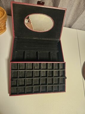 Red Leather Jewelry Storage Box with Mirror 12.5x7.5